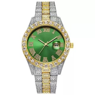 Cross-Border Hot-Selling Men's Watches Wholesale Steel Band Calendar Roman Diamond- 1