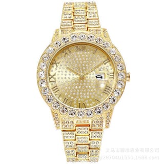Cross-Border Hot-Selling Men's Watches Wholesale Steel Band Calendar Roman Diamond- 4