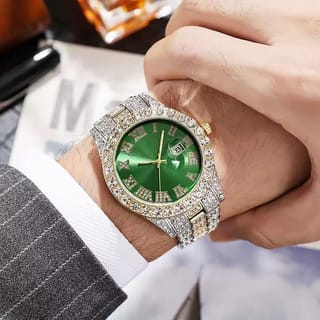 Cross-Border Hot-Selling Men's Watches Wholesale Steel Band Calendar Roman Diamond- 5