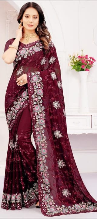 ইন্ডিয়ান জর্জেট শাড়ি ব্লাউজ পিস সহ 2