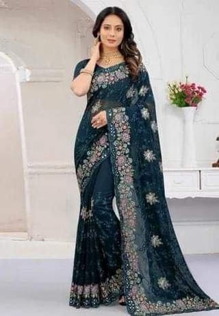 ইন্ডিয়ান জর্জেট শাড়ি ব্লাউজ পিস সহ 4