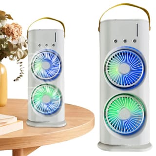 Double-Headed Air Cooler Mist Fan 3 Speeds Rechargeable Desk Air Cooler Night Light with Remote 1