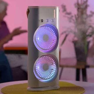 Double-Headed Air Cooler Mist Fan 3 Speeds Rechargeable Desk Air Cooler Night Light with Remote 2