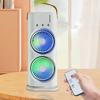 Double-Headed Air Cooler Mist Fan 3 Speeds Rechargeable Desk Air Cooler Night Light with Remote 3