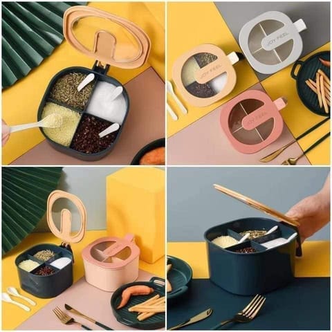 4 Grid Masala Box With Spoon