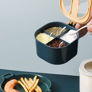 4 Grid Masala Box With Spoon 3