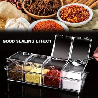 4 Grid Airtight Spice Storage Box with Spoon 1