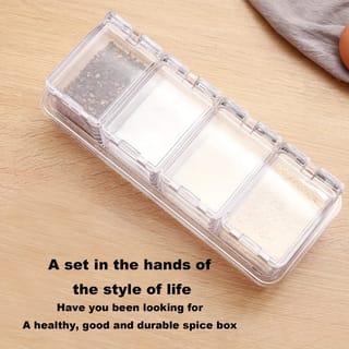 4 Grid Airtight Spice Storage Box with Spoon 3