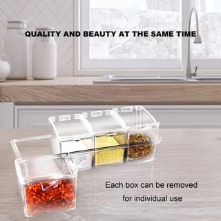 4 Grid Airtight Spice Storage Box with Spoon 4