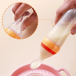 Silicone Baby Squeeze Feeding Bottle with Spoon 3
