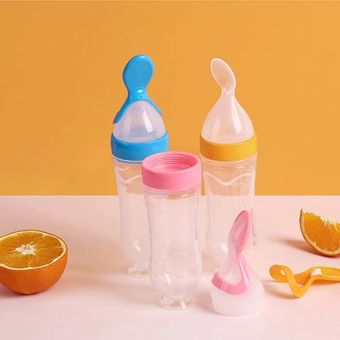 Silicone Baby Squeeze Feeding Bottle with Spoon