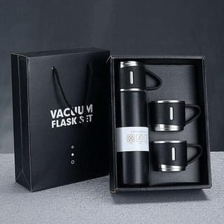 Stainless Steel Vacuum Flask Set with 3 Steel Cups 2