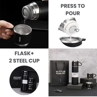 Stainless Steel Vacuum Flask Set with 3 Steel Cups 5