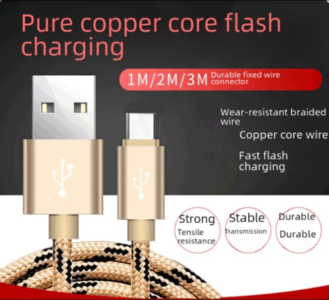 Premium USB to Type-C Fast Charging Data Cable 1M – 2A High-Speed Braided Charging & Data Sync Cable