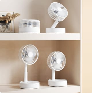 Rechargeable Foldable Table Fan – AC/DC Portable USB Rechargeable Folding Fan | 3 Speed | LED Light | Long Backup 4