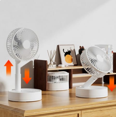 Rechargeable Foldable Table Fan – AC/DC Portable USB Rechargeable Folding Fan | 3 Speed | LED Light | Long Backup