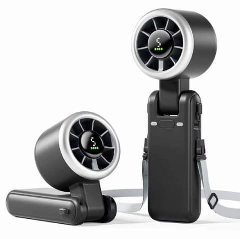 Mini High-Speed Handheld Turbo Fan | Smart Digital Display Rechargeable Portable Neck & Desk Fan | 5 Speed USB Fan