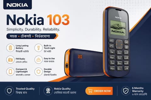 Nokia 103 Keypad Mobile Phone – Singlel SIM, Torch, FM Radio