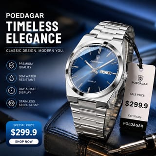 POEDAGAR Premium Men's Stainless Steel Quartz Wrist Watch 1