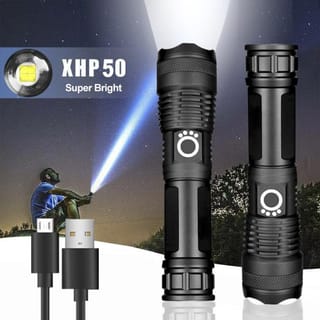 Rechargeable Zoom LED Flashlight USB Torch Light – With Battery 1
