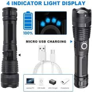 Rechargeable Zoom LED Flashlight USB Torch Light – With Battery 4
