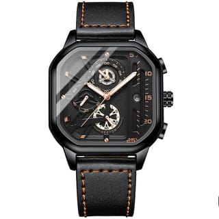 Trsoye Fashionable Black leather belt wrist Watch 3