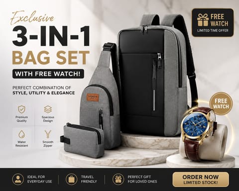 Exclusive 3-in-1 Bag Set with Free Watch! 2