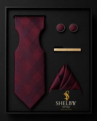 Burgundy Plaid Tie-Set 1