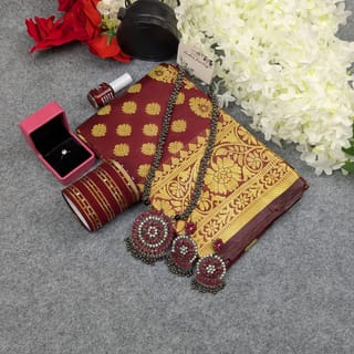 Premium Silk Katan Saree Combo Set - Maroon 2