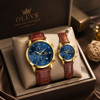 OLEVS Premium Luxury Leather Strap Couple Watch 1
