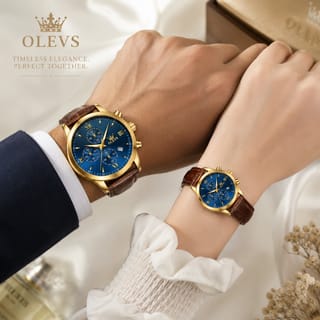OLEVS Premium Luxury Leather Strap Couple Watch 3