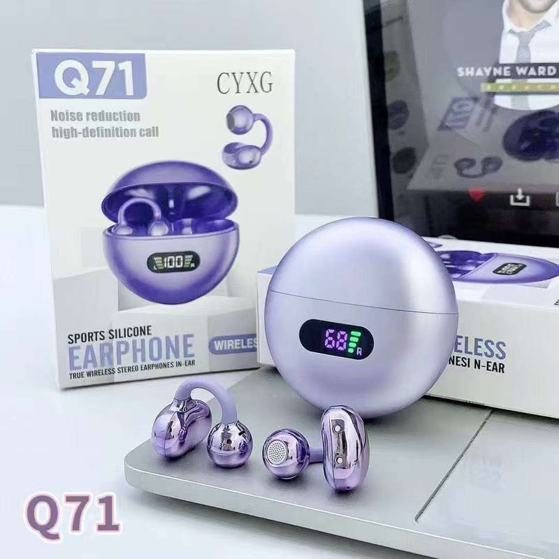   Q71 Wireless Earbuds With Digital Display Ear clip   