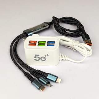 6-in-1 Charging Solution: 6U Multi-Port Charger with 3-in-1 Fast Cable 3