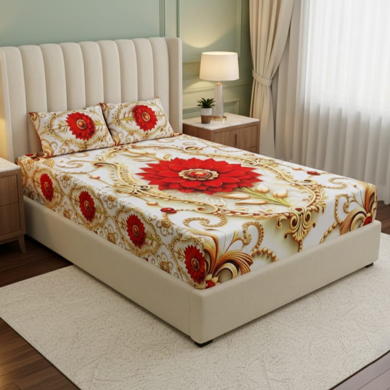 Water Proof China Premium 3D Design Bed Sheet King Size (7.8ft/6.8ft)