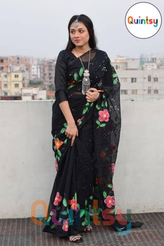 Hand Printed Exclusive Design half silk saree for Women 3