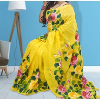 Hand Printed Exclusive Design half silk saree for Women 4