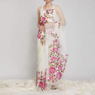 Hand Printed Exclusive Design half silk saree for Women 5