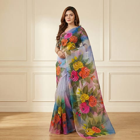 Hand Printed Exclusive Design half silk saree for Women
