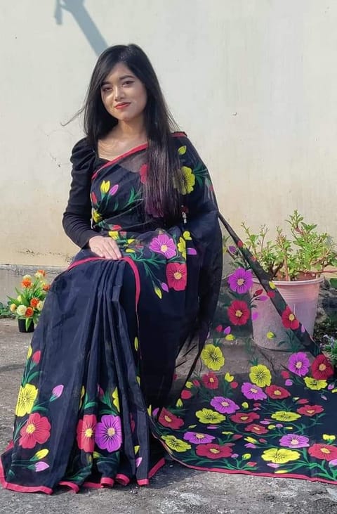 New Hand Printed Exclusive Design half silk saree for Women