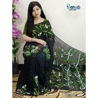 New Hand Printed Exclusive Design half silk saree for Women 3