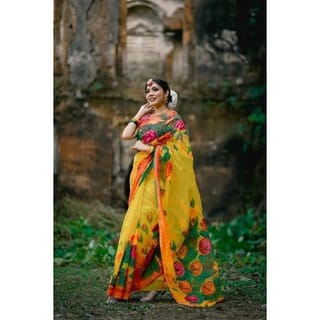 New Hand Printed Exclusive Design half silk saree for Women 4