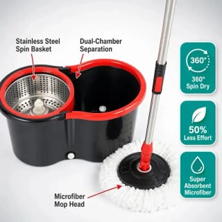Mop with Long Telescopic Steel Handle and Microfiber Cloth – 360 Spin Cleaning Kit D1091 3