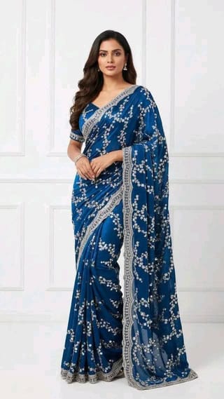 Indian Georgette Sharee with Blouse Piece 3