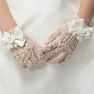 Children's Gloves Summer Thin Girl's Stretch Mesh Bow Princess Performance Flower Girl Bride Wedding Finger White 3