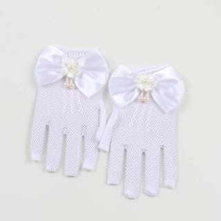 Children's Gloves Summer Thin Girl's Stretch Mesh Bow Princess Performance Flower Girl Bride Wedding Finger White 5