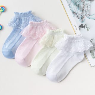 Children's Lace Socks Girls Cotton Socks Spring and Autumn Thin Summer Japanese Lace Princess Short Socks Baby White Dance 2