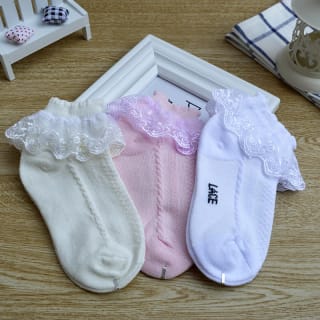Children's Lace Socks Girls Cotton Socks Spring and Autumn Thin Summer Japanese Lace Princess Short Socks Baby White Dance 3