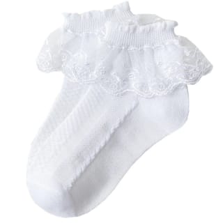 Children's Lace Socks Girls Cotton Socks Spring and Autumn Thin Summer Japanese Lace Princess Short Socks Baby White Dance 4