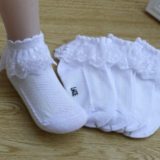 Children's Lace Socks Girls Cotton Socks Spring and Autumn Thin Summer Japanese Lace Princess Short Socks Baby White Dance 5