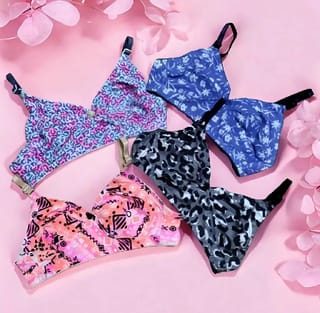 4 Pieces Printed Stretchable Bra for Women All Season Cotton Fabric Stylish Everyday Style Multiple Color 1